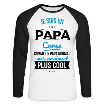 Papa Corse comme un papa normal plus cool - T-shirt baseball manches longues Homme - blanc/noir - Devant - Nik (191cm)