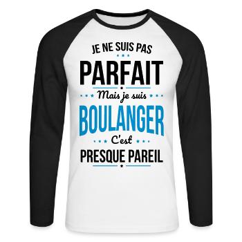 Je ne suis pas parfait mais je suis boulanger - T-shirt baseball manches longues Homme - blanc/noir - Devant - Nik (191cm)
