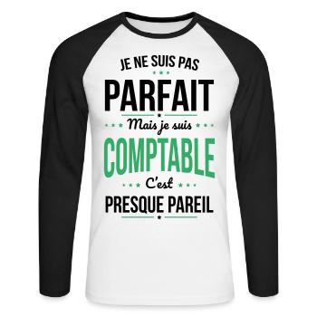 Je ne suis pas parfait mais je suis comptable - T-shirt baseball manches longues Homme - blanc/noir - Devant - Nik (191cm)