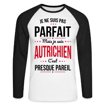 Je ne suis pas parfait mais je suis Autrichien - T-shirt baseball manches longues Homme - blanc/noir - Devant - Nik (191cm)