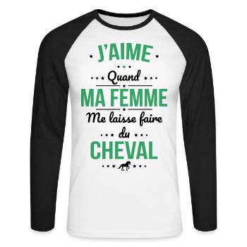 J'aime quand ma femme me laisse faire du cheval - T-shirt baseball manches longues Homme - blanc/noir - Devant - Nik (191cm)