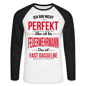 I'm not perfect, but I'm a firefighter - Unisex Long Sleeve Baseball T-Shirt - white/black - Front - Nik (191cm)