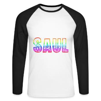L’arc-en-ciel de Saul R - T-shirt baseball manches longues Homme - blanc/noir - Devant - Nik (191cm)