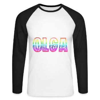 olga rs regenbogen - Unisex Baseballshirt langarm - Weiß/Schwarz - Vorne - Nik (191cm)