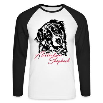 Berger australien Aussie Dog Wilsigns Dog - T-shirt baseball manches longues Homme - blanc/noir - Devant - Nik (191cm)