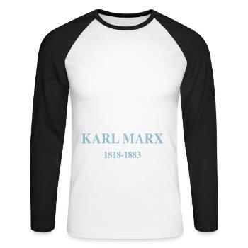 Karl Marx - T-shirt baseball manches longues Homme - blanc/noir - Devant - Nik (191cm)
