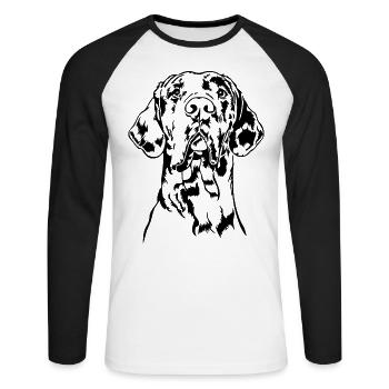 Grand Danois Arlequin Portrait Chiens Wilsigns - T-shirt baseball manches longues Homme - blanc/noir - Devant - Nik (191cm)