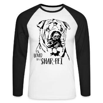 Aimé par un chien Shar-Pei Dog Dog Dicton - T-shirt baseball manches longues Homme - blanc/noir - Devant - Nik (191cm)