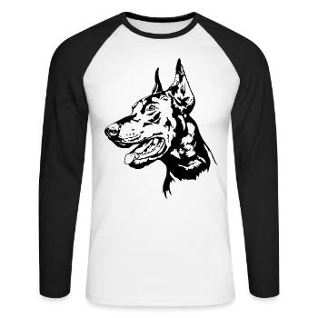 Dobermann Hundeportrait Hunde Hundesport Wilsigns - Unisex Baseballshirt langarm - Weiß/Schwarz - Vorne - Nik (191cm)