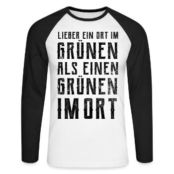 Lieber ein Ort im Grünen - Grüne nein Danke! - Unisex Baseballshirt langarm - Weiß/Schwarz - Vorne - Nik (191cm)