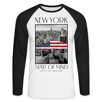 New York City États-Unis Amérique City Skyline Collage - T-shirt baseball manches longues Homme - blanc/noir - Devant - Nik (191cm)