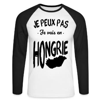 Je peux pas je vais en Hongrie - T-shirt baseball manches longues Homme - blanc/noir - Devant - Nik (191cm)