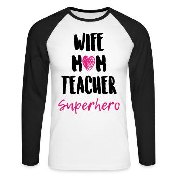 Épouse Maman Enseignant Super-héros - T-shirt baseball manches longues Homme - blanc/noir - Devant - Nik (191cm)
