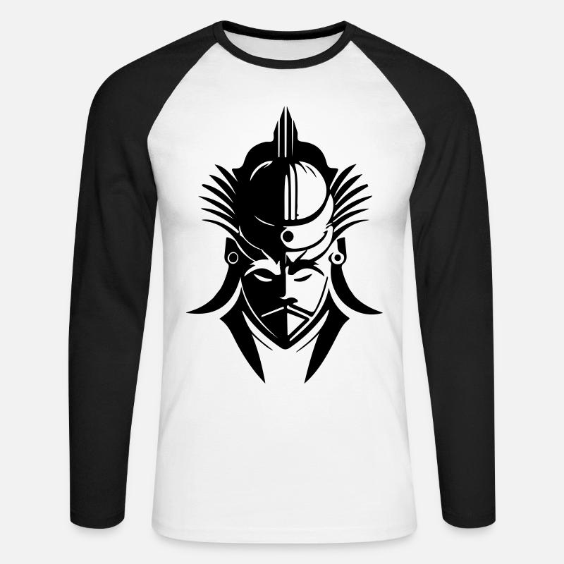 Samurai Kopf - Unisex Baseballshirt langarm - Weiß/Schwarz