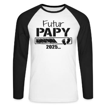 Futur Papy 2025 Cadeau Bientôt Grand-Père - T-shirt baseball manches longues Homme - blanc/noir - Devant - Nik (191cm)