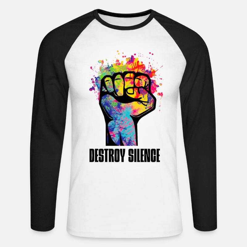 destroy silence - Unisex Baseballshirt langarm - Weiß/Schwarz