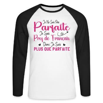 Femme Humour Professeur de Français - T-shirt baseball manches longues Homme - blanc/noir - Devant - Nik (191cm)