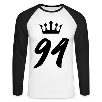 94 Number crown - Unisex Long Sleeve Baseball T-Shirt - white/black - Front - Nik (191cm)