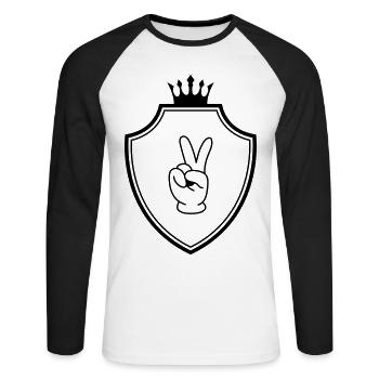 Peace Hand Comic Wappen - Unisex Baseballshirt langarm - Weiß/Schwarz - Vorne - Nik (191cm)