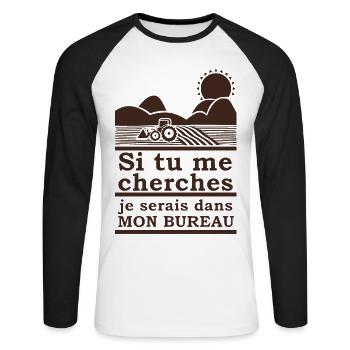Humour Tracteur Cadeau homme femme Agriculteur - T-shirt baseball manches longues Homme - blanc/noir - Devant - Nik (191cm)