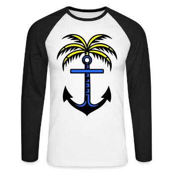 Icône d’ancre de palmier - T-shirt baseball manches longues Homme - blanc/noir - Devant - Nik (191cm)