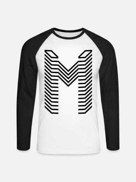 Einzigartiges Buchstaben-M-Logo-Design - Unisex Baseballshirt langarm - Weiß/Schwarz