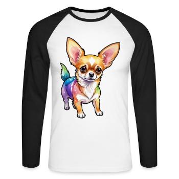 Chihuahua WasserfarbeN - Unisex Baseballshirt langarm - Weiß/Schwarz - Vorne - Nik (191cm)