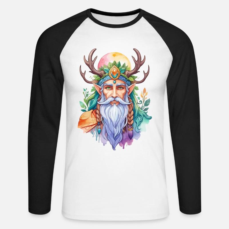 Druide Wasserfarben - Unisex Baseballshirt langarm - Weiß/Schwarz