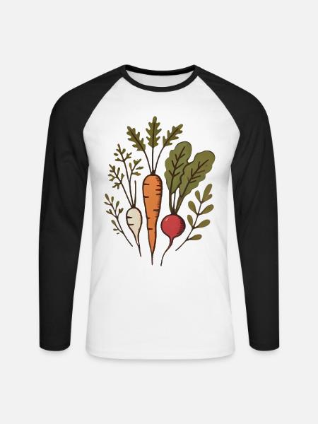 Vegane Wurzeln Karotten-Radieschen-Design - Unisex Baseballshirt langarm - Weiß/Schwarz