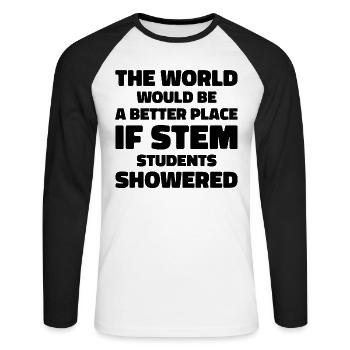 STEM Students Shower Humor & Funny For Students - Unisex Long Sleeve Baseball T-Shirt - white/black - Front - Nik (191cm)
