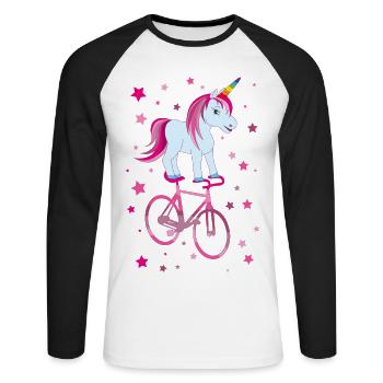 Cyclisme artistique, cyclisme artistique, cyclisme en salle, licorne - T-shirt baseball manches longues Homme - blanc/noir - Devant - Nik (191cm)