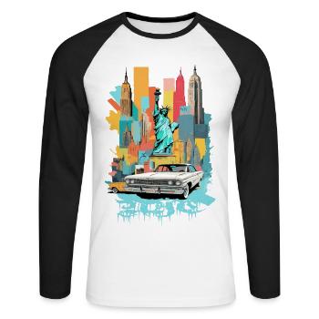 Ville de New York - T-shirt baseball manches longues Homme - blanc/noir - Devant - Nik (191cm)