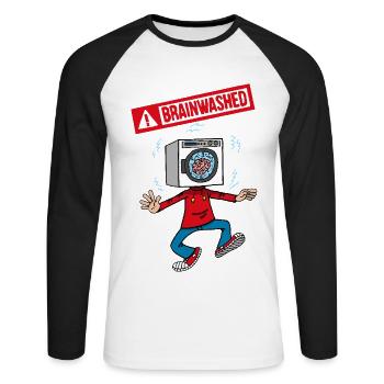 Gehirnwäsche - Unisex Baseballshirt langarm - Weiß/Schwarz - Vorne - Nik (191cm)