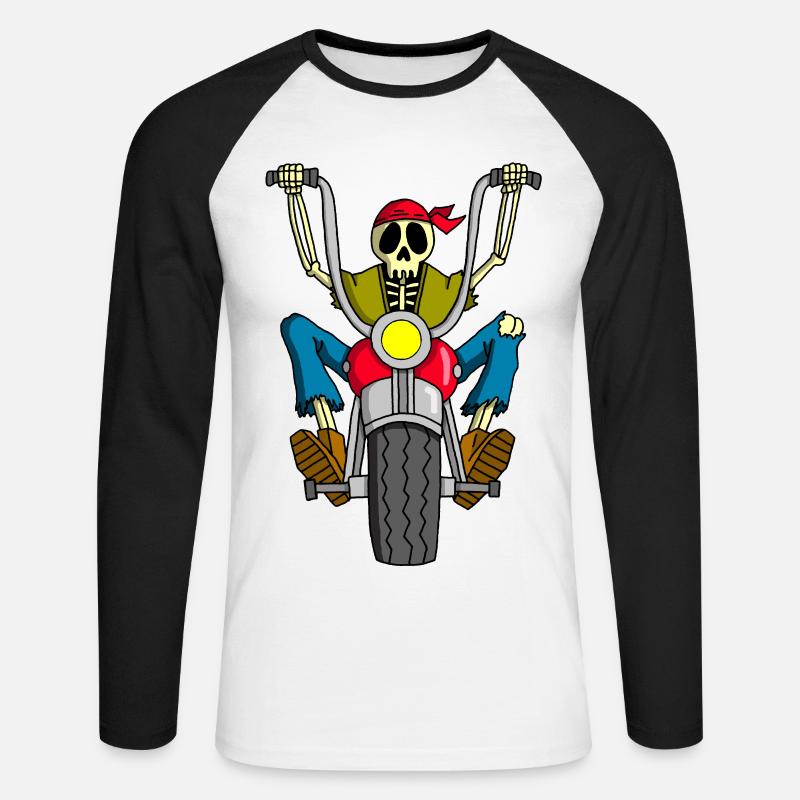 Skeleton-Biker - Unisex Baseballshirt langarm - Weiß/Schwarz