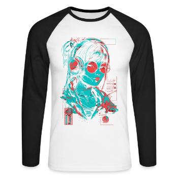 Casque Girl Girl Woman Musique Son Beat Rose néon - T-shirt baseball manches longues Homme - blanc/noir - Devant - Nik (191cm)