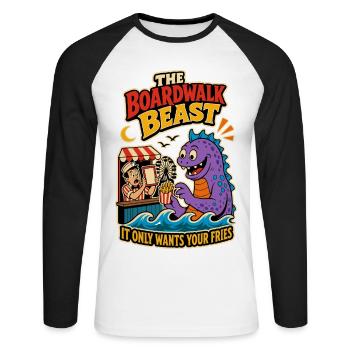 Bête du Promenade – Monstre drôle de frites - T-shirt baseball manches longues Homme - blanc/noir - Devant - Nik (191cm)