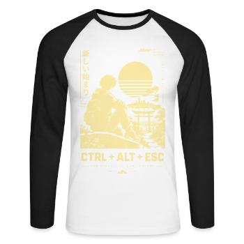 Sonnenuntergangssilhouette CTRL ALT ESC - Unisex Baseballshirt langarm - Weiß/Schwarz - Vorne - Nik (191cm)