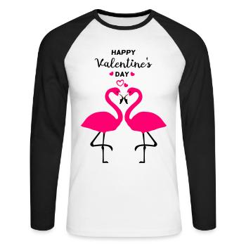 Flamants roses Saint-Valentin - T-shirt baseball manches longues Homme - blanc/noir - Devant - Nik (191cm)