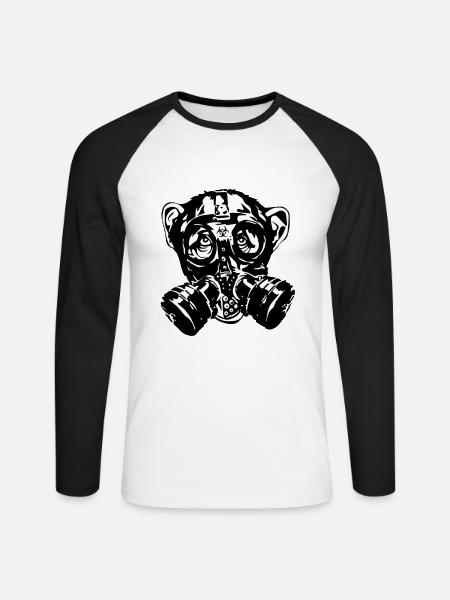 Affe mit Gasmaske als Geschenk - Unisex Baseballshirt langarm - Weiß/Schwarz