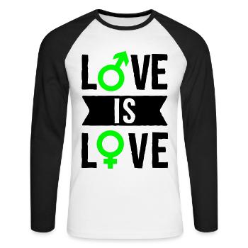 Love is love - Unisex Baseballshirt langarm - Weiß/Schwarz - Vorne - Nik (191cm)