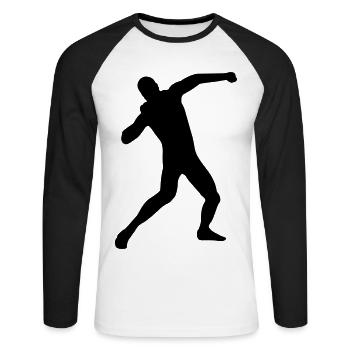 Kugelstoßen - Unisex Baseballshirt langarm - Weiß/Schwarz - Vorne - Nik (191cm)