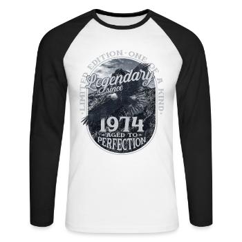 Legendary since 1974 - Unisex Long Sleeve Baseball T-Shirt - white/black - Front - Nik (191cm)