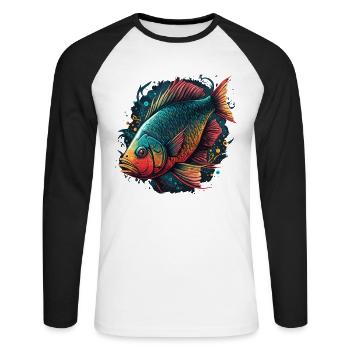 Poisson rouge - T-shirt baseball manches longues Homme - blanc/noir - Devant - Nik (191cm)