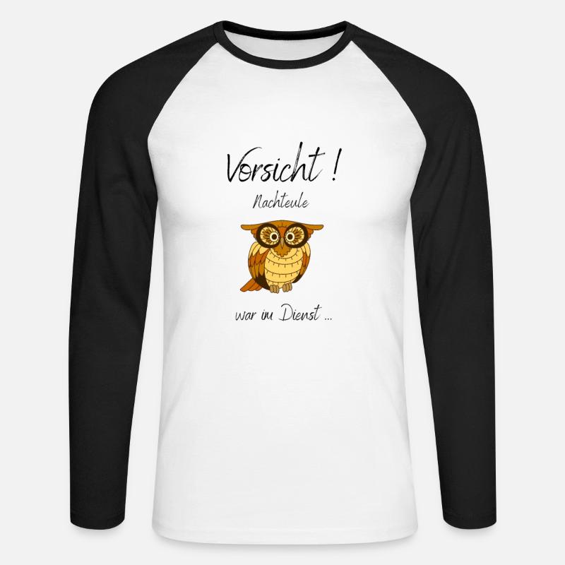 Nachtschicht, lustige Sprüche, Eule - Unisex Baseballshirt langarm - Weiß/Schwarz