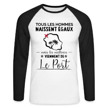 Les Meilleurs Viennent De Le Port De La Réunion. - T-shirt baseball manches longues Homme - blanc/noir - Devant - Nik (191cm)