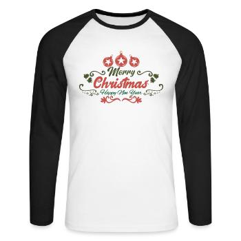 Frohe Weihnachten. Frohes neues Jahr!!. Weihnachtsgeschenk. - Unisex Baseballshirt langarm - Weiß/Schwarz - Vorne - Nik (191cm)