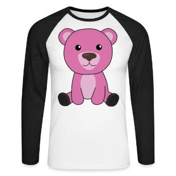 pink bear colorful bears cute animals teddy - Unisex Long Sleeve Baseball T-Shirt - white/black - Front - Nik (191cm)