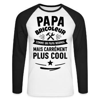 Papa bricoleur – plus cool qu’un papa normal - T-shirt baseball manches longues Homme - blanc/noir - Devant - Nik (191cm)