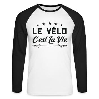 Le vélo c'est la vie - T-shirt baseball manches longues Homme - blanc/noir - Devant - Nik (191cm)