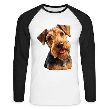 Welsh Terrier - Unisex Baseballshirt langarm - Weiß/Schwarz - Vorne - Nik (191cm)